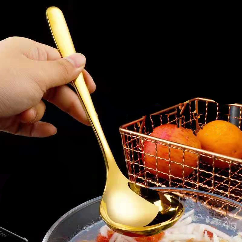 Home Cooking Supplies - Stainless Steel Golden Soup Spoon, Ladle,
