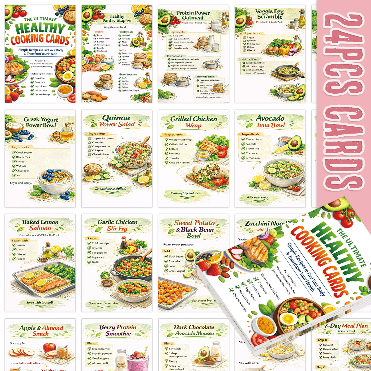 Home Cooking Recipe - 24pcs Cooking Recipe Cards With Grocery