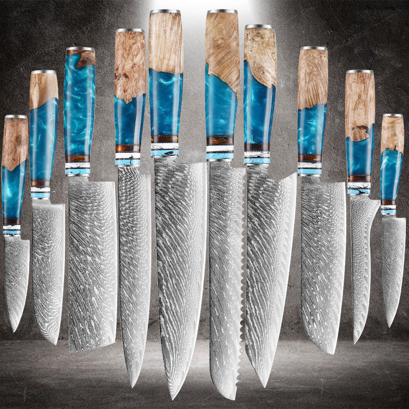 Wok Carbon Steel - 1-10pcs Damascus Kitchen Knives Set Cooking