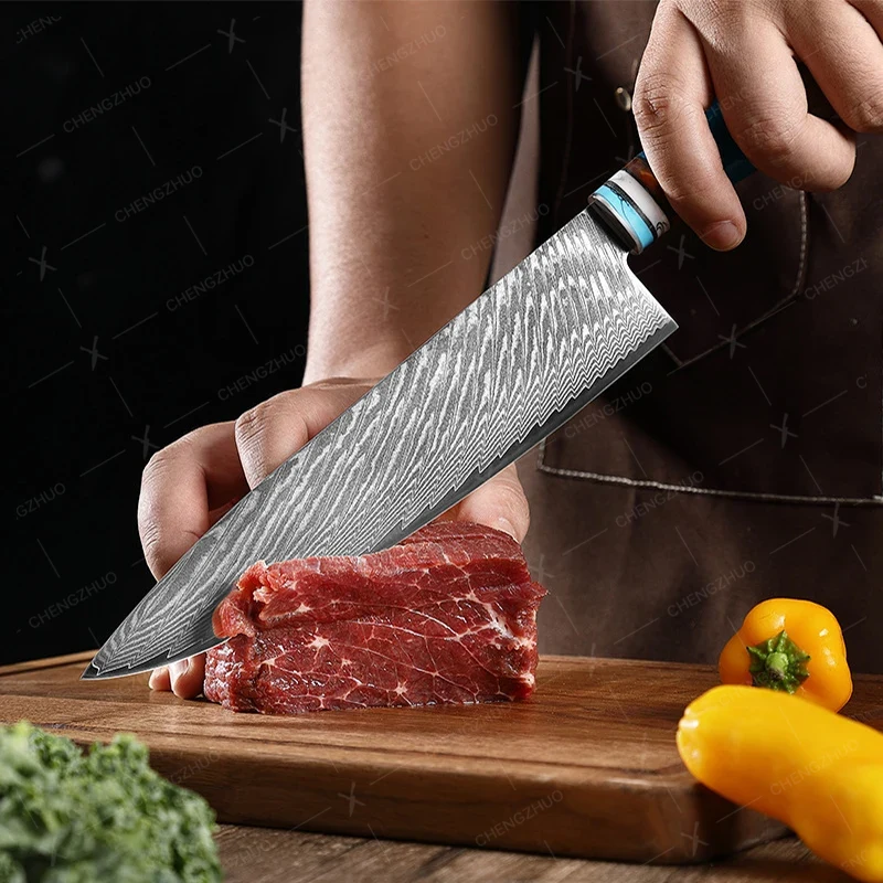 1-10pcs Damascus Kitchen Knive – обзор и цена Wok Carbon Steel
